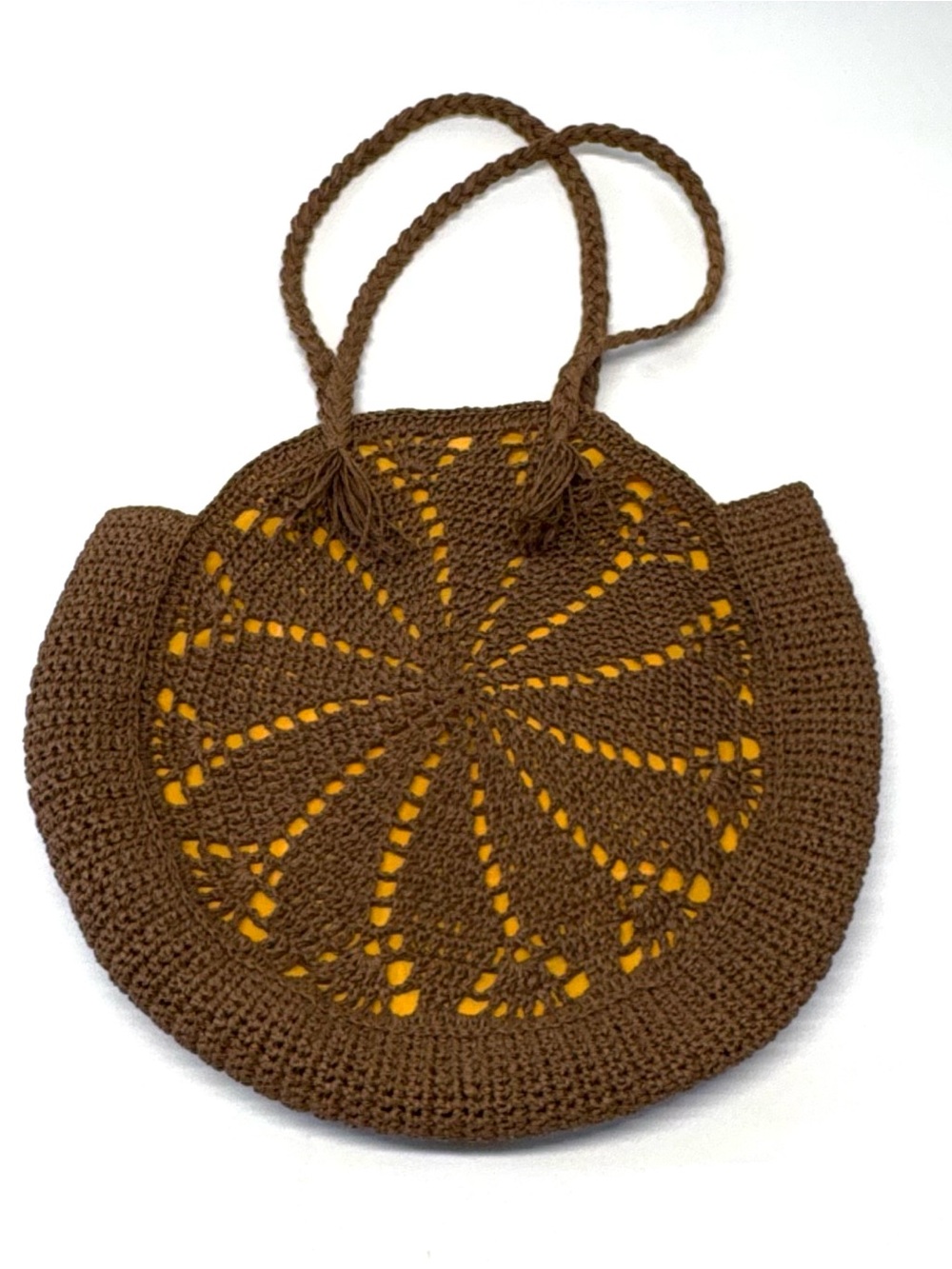 Vintage Sturdy Circular Macrame Crochet Shoulder Bag Sunburst Motif Large - Picture 1 of 7
